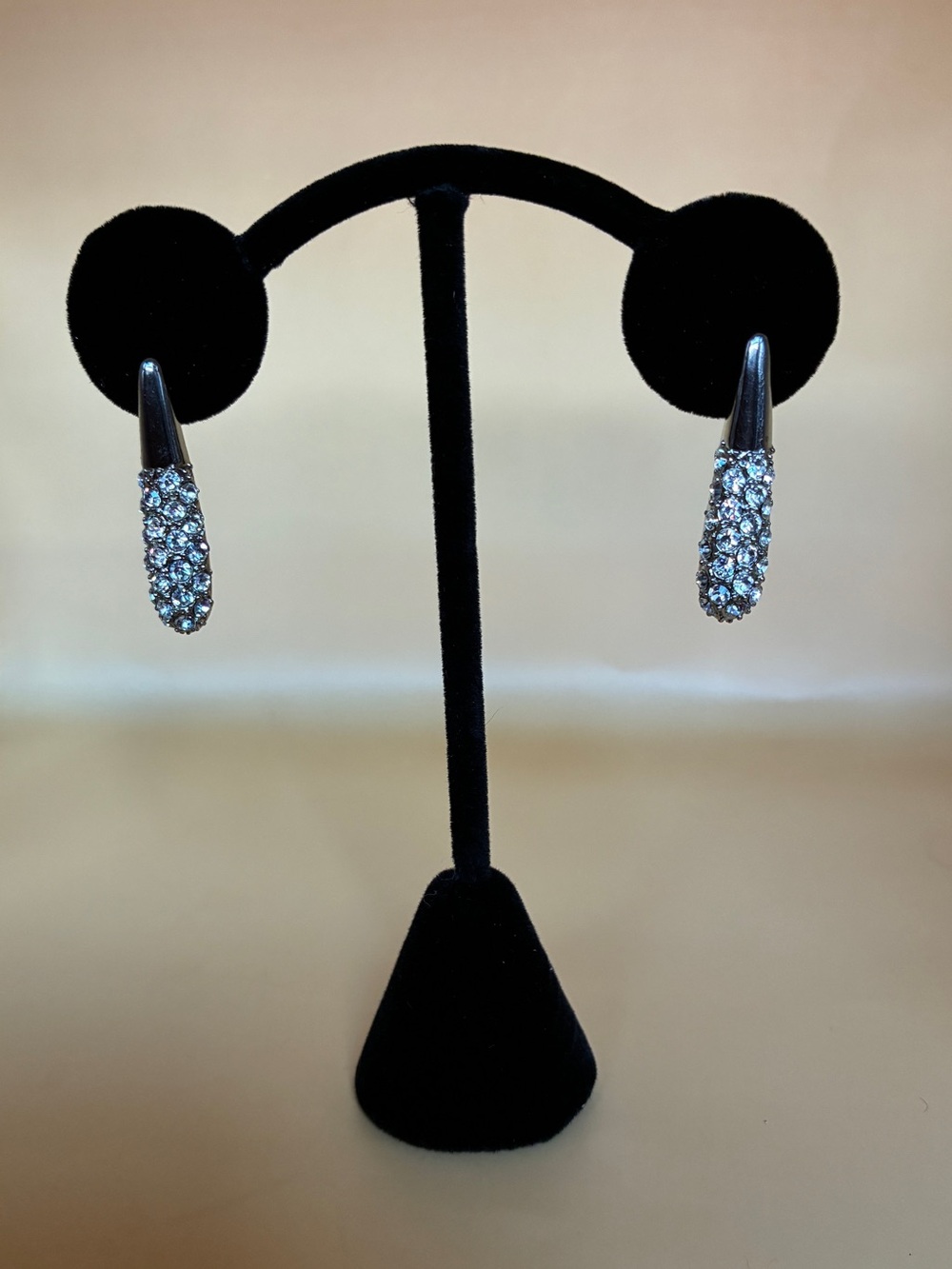 Vintage Crystal Pave Drop Silver Tone Statement Earrings